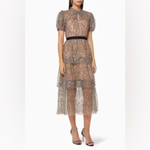 Self portrait Leaf Sequin Midi Dress